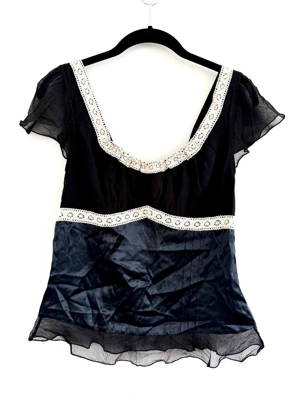 The Limited Vintage Y2K Silk Black Short Sleeve Babydoll Whimsigoth Blouse NWT